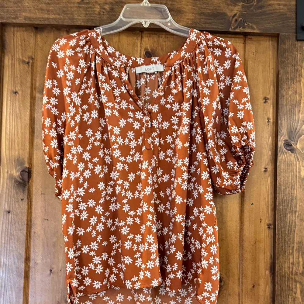 LOFT Burnt Orange Floral Peasant Blouse